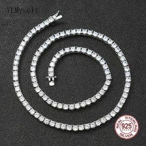 100% Guarante Real 925 Sterling Silver 41/45CM Tennis Necklace 3/4mm Zircon Chain Women Engagement Wedding Choker Fine Jewelry