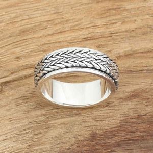 Rotatable 925 Sterling s for Men Tibetan Silver Rope Spinner Man S925 Anti-Allergic Manual Raised Sculpture Ring