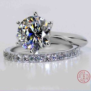 Luxuriöses Marken-Hochzeitsset mit 1,5 Karat Lab-Diamant aus massivem 925er Silber für Damen, Bandschmuck, stapelbare Ringe