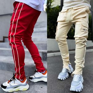 Kargo Çoklu Cepler Pantolon Sıska Kalem Erkek Koşu Yığılmış Eşofman Altı Erkekler Hip Hop Streetwear