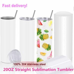 DHL!Factory Direct Sale 20oz Sublimation Tumblers Blanks 304 Stainless Steel Tapered Straight Tumblers Cups Water Bottles Coffee Mug DIY xx55