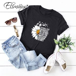 Elimiiya 여성용 T 셔츠 코튼 티셔츠 여성 여성 국화 프린트 티셔츠 그래픽 Tshirts Tops 티셔츠 여름 5XL 210311