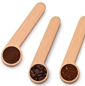 Wood Coffee Scoop Spoon With Bag Clip Tablespoon Solid Beech Measuring Tea Bean Spoons Gift DH5012