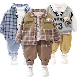 Toddler Erkek Bebek Giyim Takım Elbise Bahar Ve Sonbahar Çocuk Giyim Takım Elbise Moda Çocuklar Sevimli Çizgili Erkek Suit 220113