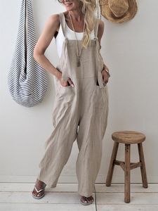 Gym Clothing Loose Casual Jumpsuit Women Overalls Playsuits Wide Leg Cropped Long Pants Cotton Linen Solid Pocket Trousers