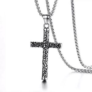 Stainless Steel exquisite Cross charm Pendant Retro antique unique handmade carving pattern jewelry men's necklace wholesale for men