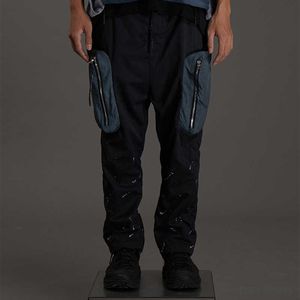 눈동자 여행 21SS 잉크 튀는화물 - 바지 3D 포켓 지퍼 다리 오프닝 조정 Techwear 펑크 Dystopian Streetwear X0723