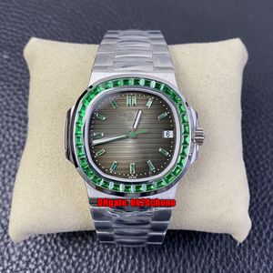 PFF Relógios de alta qualidade 5711 / 113P-001 Nautilus Custom Emeralds Cal.324 Relógio automático masculino mostrador cinza pulseira de aço inoxidável relógios de pulso esportivos para homens