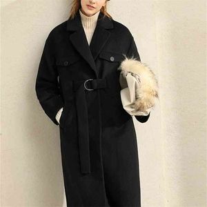 Elegant Woolen Coat Autumn Women Fashion Solid Loose Turn Down Collar Pocket Female Casual Long Jacket 11727634 210527
