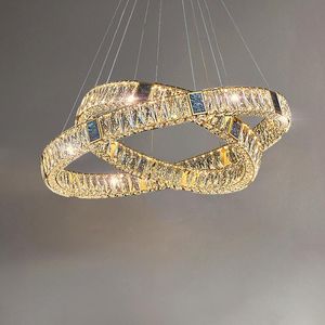 Ljuskronor Art Deco Golden Silver Crystal Designer LED HANGING Lamps Chandelier Lighting Suspension Lumtaire Lampen för matsal