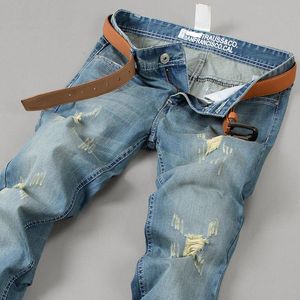 Herenbroek Straight Jeans Mannen Hoge Taille Jean Spring Streetwear Skinny Casual Designer Long Denim Broeken Y756