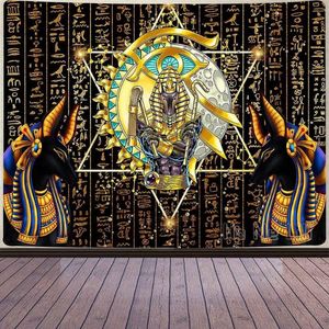 Gobeliny Egipski Bóg Goberezry Anubis Mythical Golden Rune Pentagram Pharaoh Scepter Eye of Horus Wall Wiszące