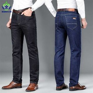 Höst vinter jeans män bomull stretch företag casual blå svart raka byxor man plus storlek 29-38 40 211111