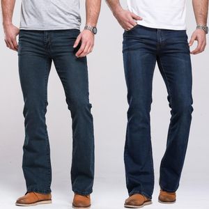 Boot Cut Jeans venda por atacado-Calças de jeans masculinas botas cortadas ligeiramente flared slim encaixe azul desenhista azul clássico estiramento masculino denim