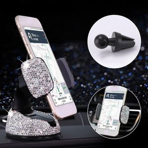 Crystal Car Phone Holder Support Universal Dashboard Mobile Phones Stand Air Vent Clip Mount Holder Bling Girls Car Accessories