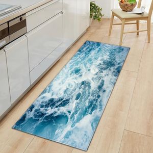 Kudde / dekorativ kudde Ocean Wave Kök Mat Golv Matta Anti-Slip Backing All-Weather Entrance Doormat Soft Anti-Fatigue Rug Mats