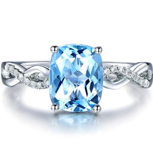 Square Aquamarine Ädelstenar Zirkon Diamanter Ringar för Kvinnor Blå Kristall Vit Guld Silver Färg Smycken Bague Bijoux Presenter