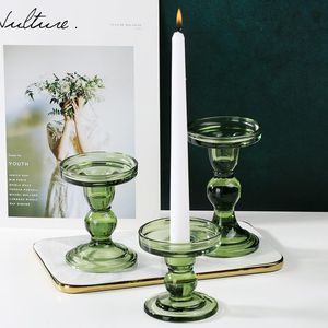 Wholesale green candle holders resale online - Candle Holders European Style Green Glass Candlestick Decoration Accessories Vintage Crystal Wedding Decorative Home Decor