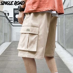 Pantaloncini cargo da uomo Single Road Tasche laterali estive Pantaloni corti Hip Hop Maschile giapponese Streetwear Casual per 210714