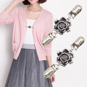 Pins, Brooches Women Rose Flower Cardigan Clip Sweater Blouse Shawl Pins Shirt Collar Retro Duck Clips Clasps Gift