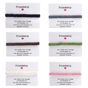 Moda Przyjaźń Charm Bransoletki Dla Kobiet Handmade Woven Pleciona Bransoletka Z Karta Papierowa Regulowany Czeski Styl Wax Lina Bangles Pulseras Mens Gift Biżuteria