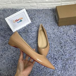 Women Dress Shoes Flat Red Sole Slip-On Shoe Patent Leather Women Wedding Party Shoes Black Pointed