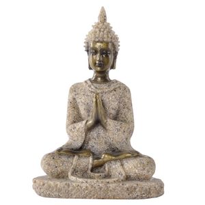 1 Pcs High Quality Buddha Statue Nature Sandstone Thailand Sculpture Hindu Fengshui Figurine Meditation Mini Home Decor 211101