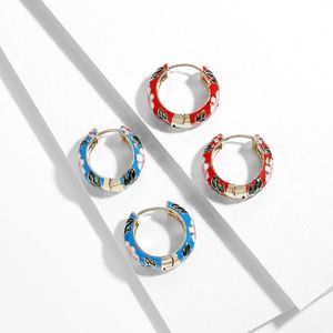 Vintage Enamel Flower Hoop Earrings for Women Fashion Samll Leaves Circle Huggie Earrings Statement Party Jewelry Brincos
