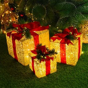Светодиодная подарочная коробка Рождественские украшения Рождественское дерево орнамент Рынок Оконные Украшения для домашнего года Дети 211019