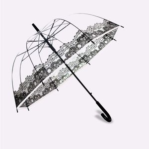 Transparent Little Beard Long Handle Super Light Cartoon Lace Apollo 3D 8 Bone Semi-Automatic Umbrellas