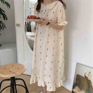 Chic Girls Casual Homewear Algodão de Verão Impresso Sleepwear Princesa Sweet Confortável Dress Pijama Loose Nightdress 210525