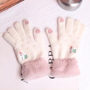 5本の指の手袋かわいいベルベット漫画雪だるまプリントクリスマスタッチスクリーン暖かい屋外製品秋と冬のグローブ