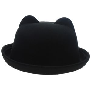 Damska Candy Color Wool Woolen Felt Feld Cat Ear Curling Fedora Bowler Top Hat Cap 22 