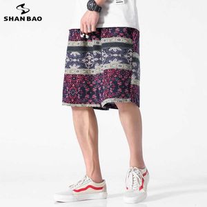 SHAN BAO Loose Straight Lightweight Beach Shorts Summer Classic Style Print Trend Men's Fashion Thin Casual 210714