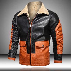 Air Force Giacche in pelle da uomo Giacca invernale da motociclista Moda Bomber da uomo Cappotti in PU Tasche con cerniera Capispalla patchwork 210603