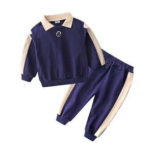 Outono primavera 2 3 4 6 8 10 anos de algodão confortável cor patchwork moletom + calças esportes casual conjunto para crianças meninos 210529
