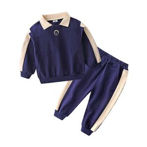 Autunno Primavera 2 3 4 6 8 10 Anni Cotone Confortevole Colore Patchwork Felpa + Pantaloni Sport Casual Set Per Bambini Neonati maschi 210529