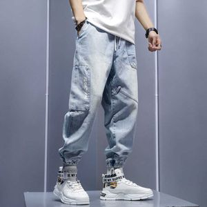 Summer Casual Loose Jeans Men's Harem Cropped Pants Fashion Patchwork Male Jeans Korea Style Ankle-length Denim Trousers X0621