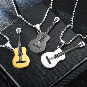 Gold Black Music Guitar Necklace Stainless Steel Pendant Necklaces for Women Men Hip Hop Fashion Jewelry Will and Sandy Gift