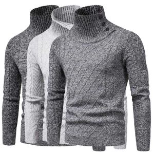 Höst Ny stil Utländsk handel Mäns Strikkad Sweater High Neck Button Långärmad tröja Bottoming Shirt Y0907
