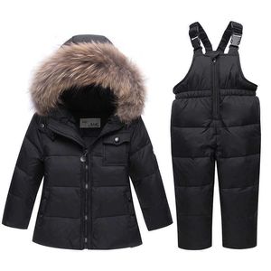 2020新しい冬の子供服セット厚いジャケット+オーバーオールベビーボーイズウォームジャンプスーツ子供女の子スノースーツ1-5年H0909