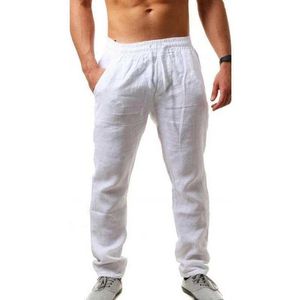 Men's pure color Cotton Casual PantsSummer Breathable Solid Loose Color Linen Trousers Casual Streetwear Elastic Waist long Pant Y0811