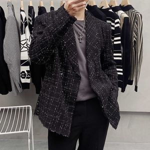 British Style Woven Plaid Men Blazers Fashion Wedding Business Suit Jackor Herr Vinter Casual Dress Coat Social Veste Homme 210527