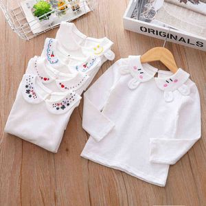 Meninas das roupas infantis camisetas Algodão Peter Pan Collar Manga Comprida Camiseta Para Menina Bebê Branco Básico Básico Outono Floral Tees G1224