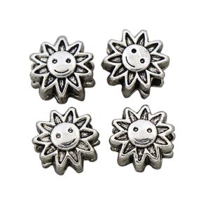 Liga sorrindo sol rosto grande buraco grânulos 12.5x13mm Antique Prata Dangle Liga Metal Jóias DIY 80 pcs / lote L1348