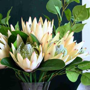 Dekoratif Çiçekler Çelenkler 1 ADET Yapay Çiçek Ipek Kral Protea DIY Parti Dekorasyon Beyaz Masa Ev Düzenleme Sahte Düğün İmpper E5