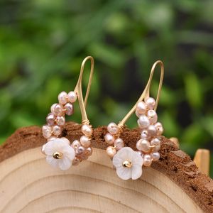 Natural Fresh Water Pearl Pink Purple Boho Dangle Flower Earrings For Women Gifts Wedding Drop Earring Fine Jewelry Accessories