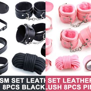 Bondages Sexsure Leather Plush BDSM Kit 8 st inklusive handbojor Bondage Rope Whip Collar Gag Tillbehör Leksaker Set för par 1122