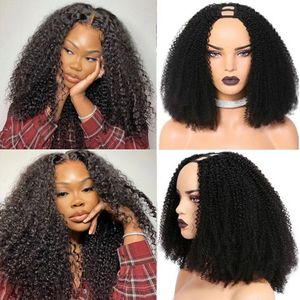 U parte peruca afro kinky curly humano perucas para mulheres negras brasileiras kinkys cache a peruca upa com pentes e tiras de abertura do meio