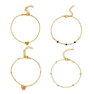 Boho Butterfly Anklet For Women Gold Multilayer Crystal Ankle Bracelet Foot Chain Leg Bracelet Beach Accessories Jewelry 4pcs/set